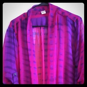 Pink and purple faux wrap shirt, 3/4 length sleeve